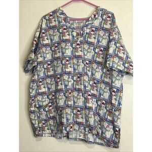 FUNDAMENTALS by WHITE SWAN Snowman Christmas scrub top Shirt 2XL HOLIDAY‎